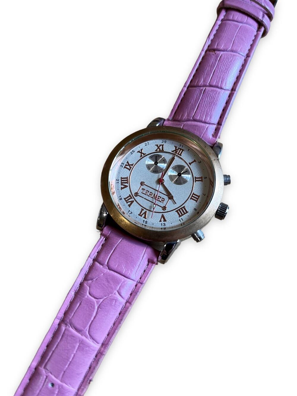 Bijoux Terner Women's Analog Watch Pink Leather Faux Croc Band Needs Battery